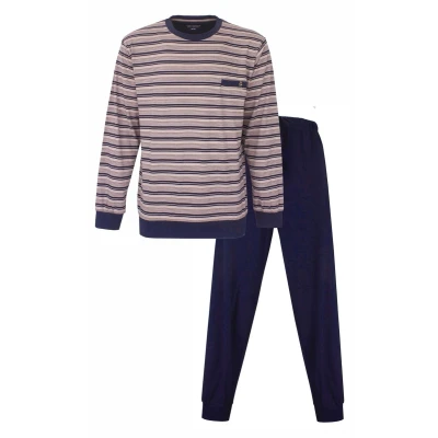 Afbeelding van Paul Hopkins Heren Pyjama Gestreept Lange Mouwen Donker Blauw Maat M