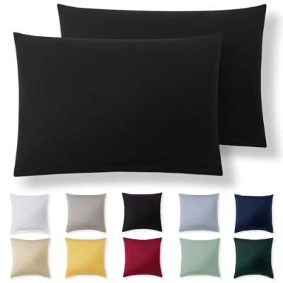 Afbeelding van Alreya kussensloop 50 x 70 cm (set van 2) zwart 100% jersey katoen voor kussen cm, hoofdkussenslopen, superzachte kussenslopen met ritssluiting