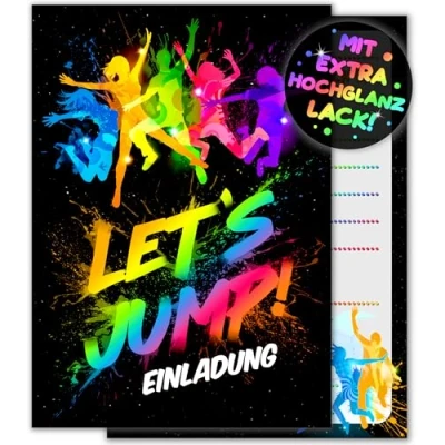 Afbeelding van 12 x Jump Party uitnodigingskaarten kinderverjaardag jongens meisjes de kaarten zijn trampoline uitnodiging voor kinderen verjaardag House HÜPFBURG