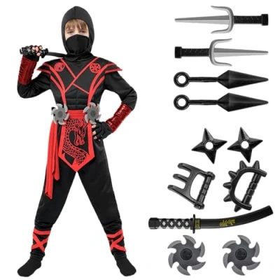 Afbeelding van Spooktacular Creations Ninja Dragon Red kostuumoutfitset voor kinderen, Halloween, verkleedfeestjes (medium (8 10 jaar))