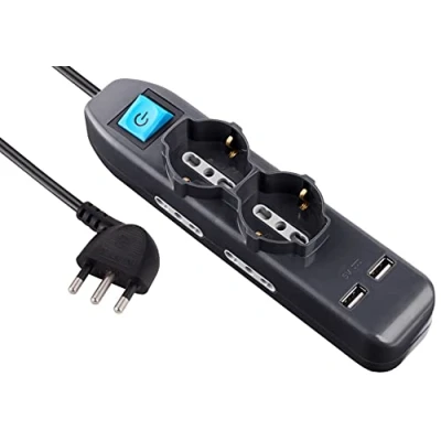 Afbeelding van Electraline 62095 meervoudige stekkerdoos 6 stopcontacten 2 Schuko 4 tweewaardige 10/16 A USB 2.1A kabel 1,5 m, zwart
