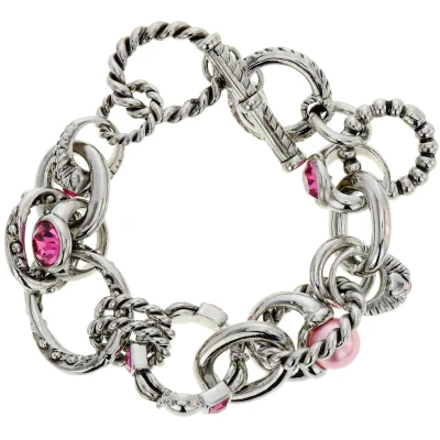 Afbeelding van Behave Zilver kleurige schakelarmband met roze details