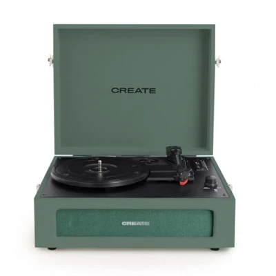 Afbeelding van CREATE Record Player Compact/retro platenspeler, saliegroen, met Bluetooth, USB, SD, microSD en MP3