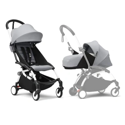 Afbeelding van Stokke YOYO3 kinderwagen met newbornpakket Inclusief wit frame, YOYO 6+ kleurenpakket (Stone) en 0+