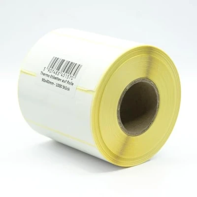 Afbeelding van MD Labels witte thermische etiketten op rol, 90 x 40 mm, 1000 stuks, permanent hechtend, voor barcode, zelfklevende etikettering