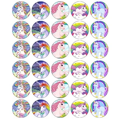 Afbeelding van 30 Eenhoorn Cupcake Toppers Eetbare Wafer Papier Fairy Cake Verjaardag Cakes
