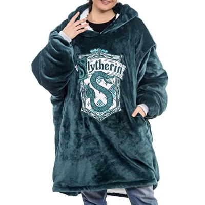 Afbeelding van Harry Potter: Slytherin oversized deken hoodie comfortabele, zachte, warme, pluche draagbare met capuchon voor mannen en vrouwen sherpa fleece voering zakken, Groen, Eén Maat