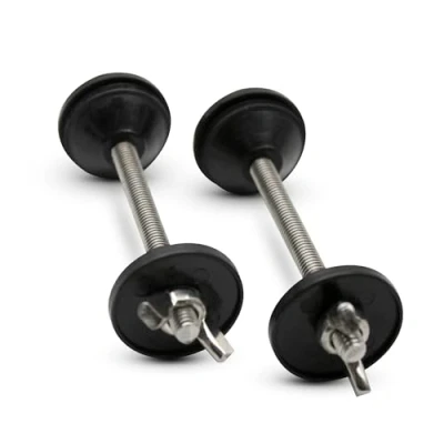 Afbeelding van DOJA Barcelona wc spoelbak schroeven verpakking van 2 universele kit staande bouten M6 x 100 + kegelrubber sluitring vleugelmoer roestvrij staal scharnier voor