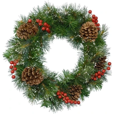 Afbeelding van Kerstkrans krans bes d50h15 cm groen/wit Everlands