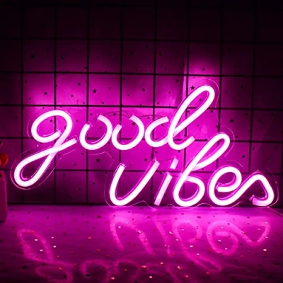 Afbeelding van Pink Good Vibes Neonbord, Neon Muur Decor Borden, Echt Acryl Licht, 7,9 &quot;x15,9&quot; USB Led Lights voor Slaapkamer Thuis Bar Bruiloft Verjaardag Party Gift