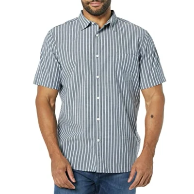 Afbeelding van Amazon Essentials Heren Slim Fit Poplin Shirt met korte mouwen, Marinewit gestreept, Large