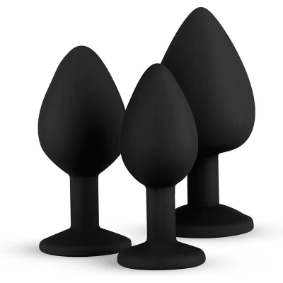 Afbeelding van Siliconen Buttplug Set Met Diamantjes Zwart