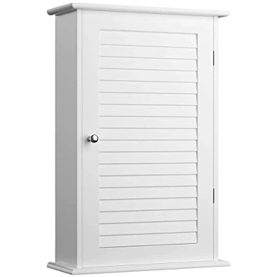 Afbeelding van BAKAJI kast voor badkamer, muur, enkele deur, twee etages, modern design, ruimtebesparend, binnenplanken, hout, kleur: wit, afmetingen: 40 x 16 60 cm