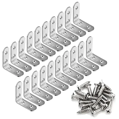Afbeelding van Hoekverbinder, hoek 90 graden, roestvrij staal, plankdrager, hoekhouder, L vorm, beugels, hoekklemmen, meubelhoek voor tafel, stoel, boekenplank, 20 stuks (40 x 40 16 mm)