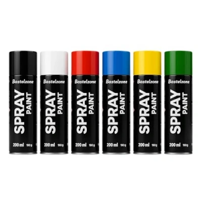 Afbeelding van Südor Spuitverf set 6 kleuren 6x200 ml Sneldrogende graffitiverf , Spuitlak Spuitbus ,Primaire Zwart Wit Blauw Groen Rood Geel Spuitverven voor hout, steen, muur, metaal, glas, gips, keramiek