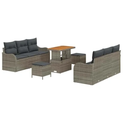 Afbeelding van vidaXL 9 delig Tuin Sofa Set met Kussens Grijs Poly Riet Acacia