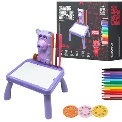 Afbeelding van MaxLife Projector voor kinderen met paarse tekentafel Tekenprojector Creatief Speelgoed 48 afbeeldingen schilderset Bevordert fantasie en motoriek vanaf 3 jaar