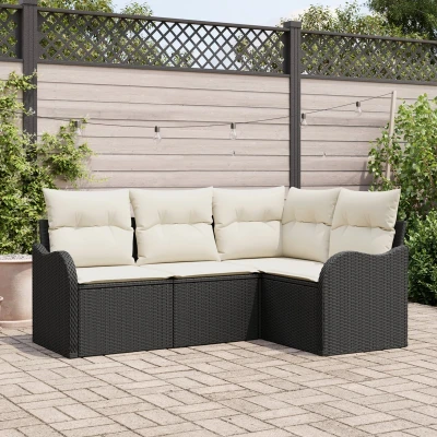 Afbeelding van vidaXL 4 delige Tuin Sofa Set met Kussens Zwart Poly Rattan