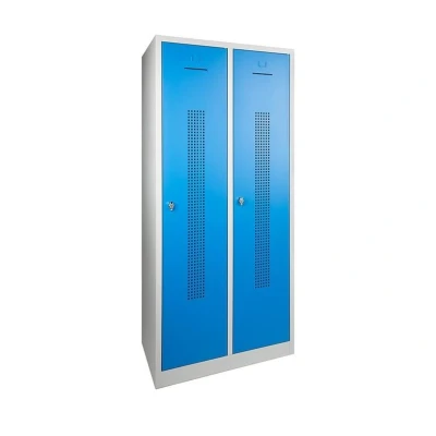 Afbeelding van Garderobekast perfo deur breed 60CM .Sluiting Met hangoogsluiting. Aantal deuren 2. pootje en kleur Blauw