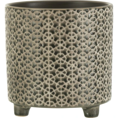 Afbeelding van J line Bloempot bloem keramiek grijs/blauw large 22983