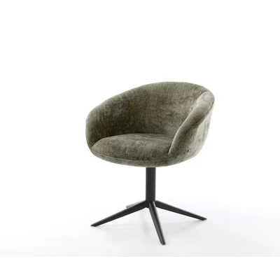 Afbeelding van DELIFE Draaistoel Vinka Flex met armleuning chenille olijfgroen kruispoot zwart 360 draaibaar rocker functie pocketveer kern