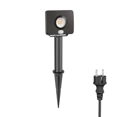 Afbeelding van ledscom.de LED tuinspot Wega met grondspies en 15cm voet voor buiten bewegingsmelder, zwart, 10.837W, 944lm, warm wit