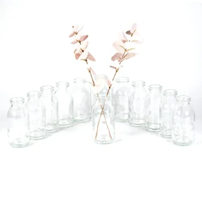 Afbeelding van gouveo Set van 12 glazen vazen Mini100 ronde bloemenvazen glas kleine decoratieve voor thuis, bruiloften, verjaardagen, feesten