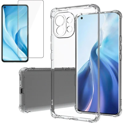 Afbeelding van Xiaomi Mi 11 Pro Hoesje + Screenprotector Clear Soft Case Siliconen Back Cover Shock Proof TPU Transparant