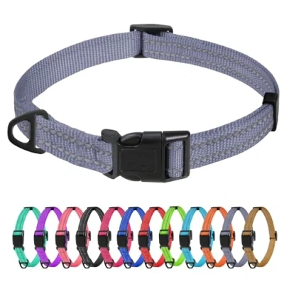 Afbeelding van TagMe Reflecterende nylon hondenhalsband, verstelbare klassieke halsband met snelsluiting gesp voor kleine honden, grijs, 1,5 cm breedte