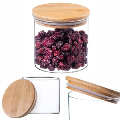 Afbeelding van KADAX Glazen container met bamboedeksel, vaatwasmachinebestendige voorraadpotten, luchtdichte voorraaddozen, opbergglas, opbergdoos voor spaghetti, meel, muesli of koffie (rond, 680 ml)
