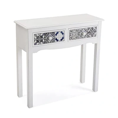 Afbeelding van Versa Pireo Smalle hal of vestibule Entree meubilair, Console Tafel, met 2 lades, Afmetingen (H x B H) 78 30 81 cm, Hout MDF, Kleur Wit