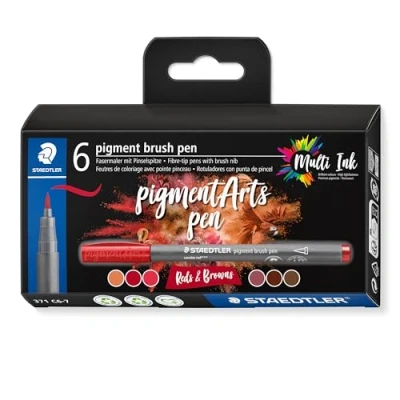 Afbeelding van Staedtler, Kleurpotloden, Vezelstiften Pigment Arts Brush Pennen Rood &amp; Bruin (Bruin, Rood, 6 x)
