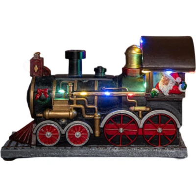 Afbeelding van Stoomtrein met kerstman, rook, geluid en licht op batterij 23.5x15 cm Anna&#039;s Collection