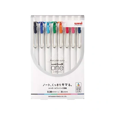 Afbeelding van Uni Ball One, Gel Ink 0.38mm Balpen, 8 Kleuren Set (UMNS388C)