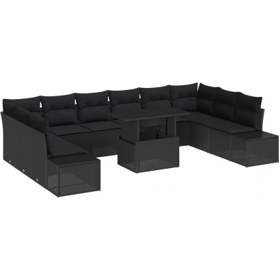 Afbeelding van vidaXL 11 delig tuinbankset met kussens zwart poly rattan