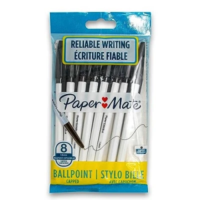 Afbeelding van Paper Mate 045 Zwart 1.0mm Afgetopte Balpen 8 Pack