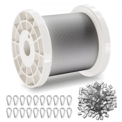 Afbeelding van VEVOR staalkabel draadkabel draad 304 roestvrij staal Ф1.59mmx100.6m 2kN 7x7strands
