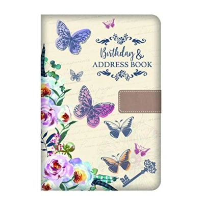 Afbeelding van Telefoonadres &amp; Verjaardagsboek A Z Index Mooie Stoffen Vintage Stijl Cover A5 formaat Zachte Gewatteerde Adres met Magnetisch Slot Vlinders