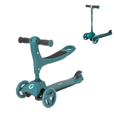 Afbeelding van EVO 3 in 1 groene cruiser scooter voor kinderen van 7 jaar, verstelbaar stuur met afneembare zitting Peuter tot wiel push eerste balans speelgoed jongens en meisjes