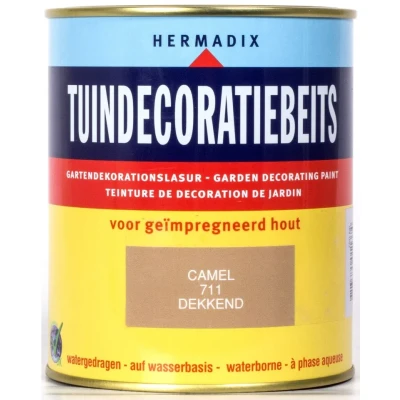 Afbeelding van Hermadix Tuindecoratiebeits Dekkend 711 Camel White 0,75 liter Tuinbeits