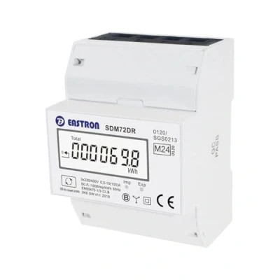 Afbeelding van SDM72DR Driefase, elektrische energiemeter, 100 Amp kWh Din Rail Power Meter, Resetteerbare Gedeeltelijke Energie, Pulsmeter Digitaal Backlit LCD. MID gecertificeerd/gekalibreerd
