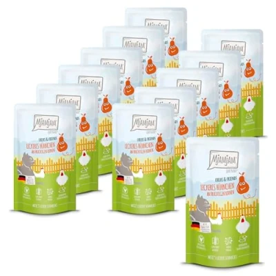 Afbeelding van MjAMjAM Premium natvoer voor katten Quetschie Chicks &amp; Friends heerlijke kip met fruitige peren, 12 verpakking (12 x 125g), graanvrij