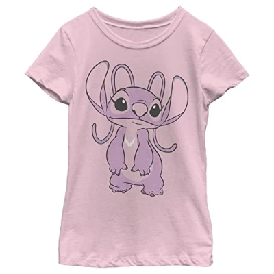 Afbeelding van Disney Lilo &amp; Stitch Big Angel Girl&#039;s Solid Crew Tee, Light Pink, XS, Rosa, XS