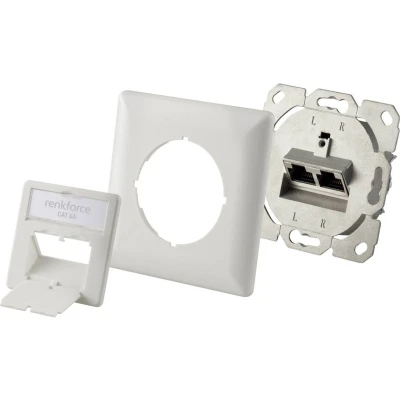 Afbeelding van Renkforce Netwerkdoos Inbouw (in muur) Inzet met centraalstuk en frame CAT 6A 2 poorten Wit