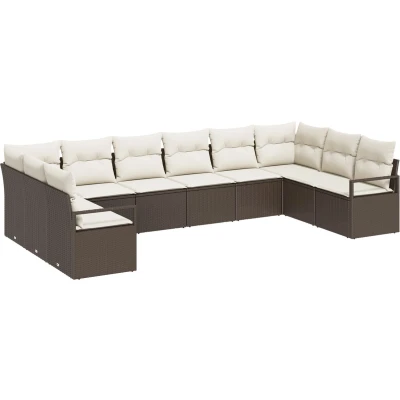 Afbeelding van vidaXL 10 delige tuin sofa set met kussens Bruine Poly Rattan, 2 zits opslag &amp; Rattan