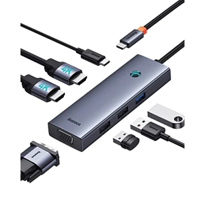 Afbeelding van Baseus USB C Hub Dual 4K Docking Station Triple Display 7 in 1 Adapter met 2 HDMI, VGA, USB3.0, USB2.0, 100W PD Dock voor MacBook/Dell/HP/Surface/Lenovo/Steam Deck