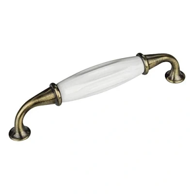 Afbeelding van 2 x Meubelgreep JOHANNA Boorgatafstand 128 mm Antiek messing wit Porseleingreep van SOTECH