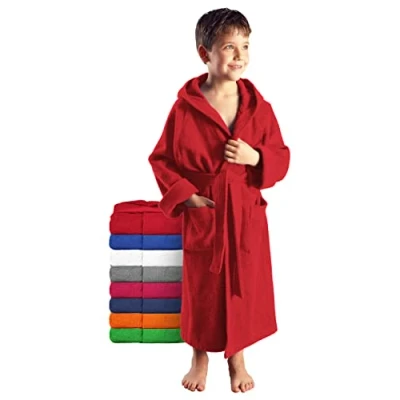 Afbeelding van Arus Kinderbadjas, 100% Katoenen Badstof, met capuchon, Rood, 152
