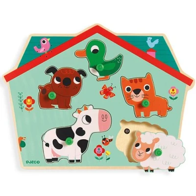 Afbeelding van Djeco knoppuzzel met geluid dieren (5st)