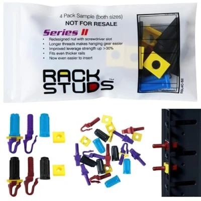 Afbeelding van Rackstuds 4C Rack Mount Solution Series II No More Cage Nuts! The Easiest and Safest Server in 19&quot; Racks with Square Punched Vertical Rails. Sample Pack Contains 4 of Each Size/Colour
